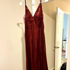 Worn once long sequence dress ( merlot )